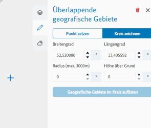 Überlappende geografische Gebiete – Werkzeug zum Kreis zeichnen - Erster Schritt -Erster Schritt- Kreiszeichnen grafisch eingeleitet.