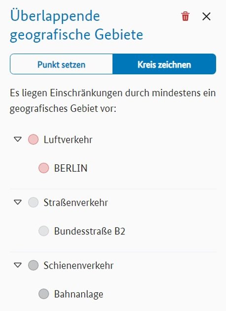 Überlappende geografische Gebiete nach  Zeichnen eines Kreises: Detailansicht